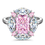 Radiant Modified Brilliant Cut Fancy Vivid Pink Ice-Frosted Sparkle Lab Zircon - Halo Classic Engagement Ring Sterling Silver
