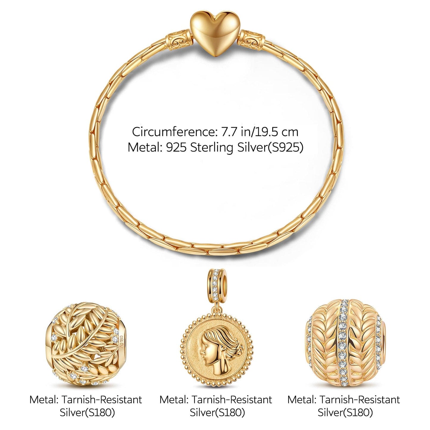 Sterling Silver Memories Of Versailles Charms Bracelet Set In 14K Gold Plated (Includes bracelet and all charms shown)