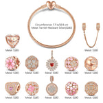 A Bouquet of Love Tarnish-resistant Silver Charms Bracelet Set With Enamel In Rose Gold Plated (Includes bracelet and all charms shown)