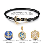 Waves And Anchors Tarnish-resistant Silver Leather Charms Bracelet Set With Enamel In 14K Gold Plated (Includes bracelet and all charms shown)