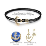 Boat Anchor Tarnish-resistant Silver Leather Charms Bracelet Set With Enamel In 14K Gold Plated (Includes bracelet and all charms shown)