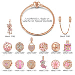 Fantasy Island Tarnish-resistant Silver Charms Bracelet Set With Enamel In Rose Gold Plated (Includes bracelet and all charms shown)