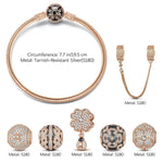 Lucky Four-Leaf Clover Tarnish-resistant Silver Charms Bracelet Set With Enamel In Rose Gold Plated (Includes bracelet and all charms shown)
