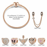 Inseparable Soulmates Tarnish-resistant Silver Animals Charms Bracelet Set With Enamel In Rose Gold Plated (Includes bracelet and all charms shown)