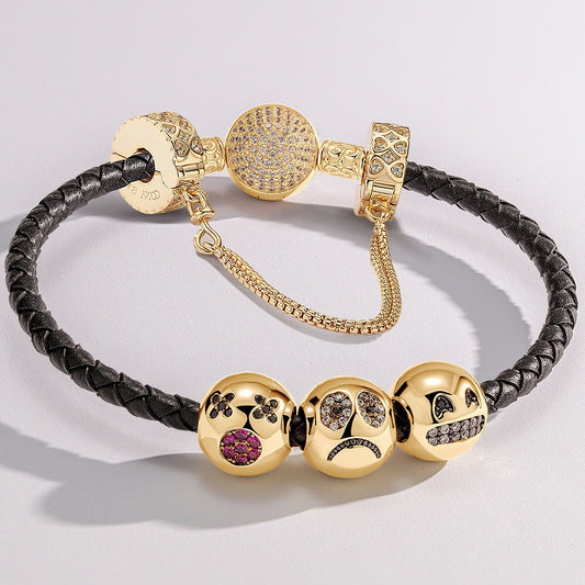 gona- Sterling Silver Varied Emojis Charms Bracelet Set In 14K Gold Plated (Includes bracelet and all charms shown)
