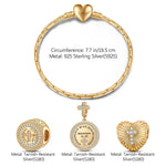 Sterling Silver God's Welfare Charms Bracelet Set In 14K Gold Plated (Includes bracelet and all charms shown)
