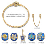 Sterling Silver Marine Animal Charms Bracelet Set With Enamel In 14K Gold Plated (Includes bracelet and all charms shown)