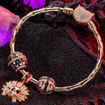 Sterling Silver Halloween & Skull Charms Bracelet Set With Enamel In Rose Gold Plated (Includes bracelet and all charms shown)
