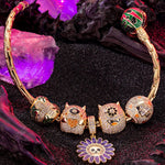 Sterling Silver Halloween Monster Family Charms Bracelet Set With Enamel In 14K Gold Plated (Includes bracelet and all charms shown)