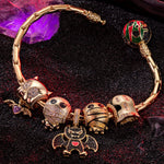 Sterling Silver Halloween Monster Family Charms Bracelet Set With Enamel In 14K Gold Plated (Includes bracelet and all charms shown)