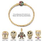 Sterling Silver Halloween Monster Family Charms Bracelet Set With Enamel In 14K Gold Plated (Includes bracelet and all charms shown)