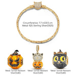 Sterling Silver Pumpkin Elf Charms Bracelet Set With Enamel In 14K Gold Plated (Includes bracelet and all charms shown)