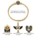 Sterling Silver Vampire Castle Charms Bracelet Set With Enamel In 14K Gold Plated (Includes bracelet and all charms shown)