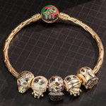 Sterling Silver The Spooky Family Charms Bracelet Set With Enamel In 14K Gold Plated (Includes bracelet and all charms shown)