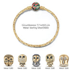 Sterling Silver The Spooky Family Charms Bracelet Set With Enamel In 14K Gold Plated (Includes bracelet and all charms shown)