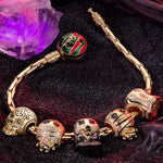 Sterling Silver The Spooky Family Charms Bracelet Set With Enamel In 14K Gold Plated (Includes bracelet and all charms shown)