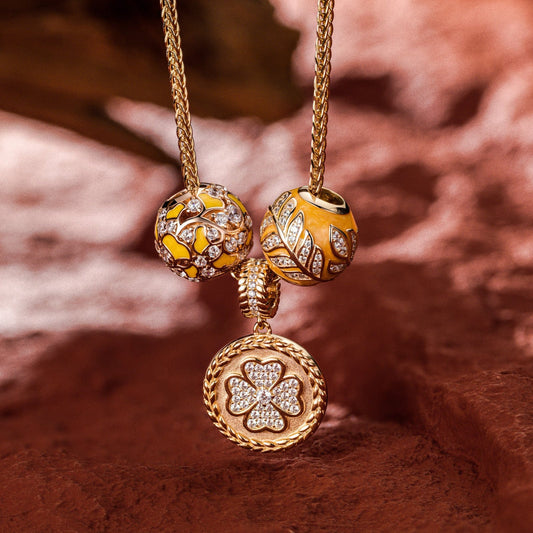 gon- Sterling Silver Autumn at Versailles Necklace Set With Enamel In 14K Gold Plated