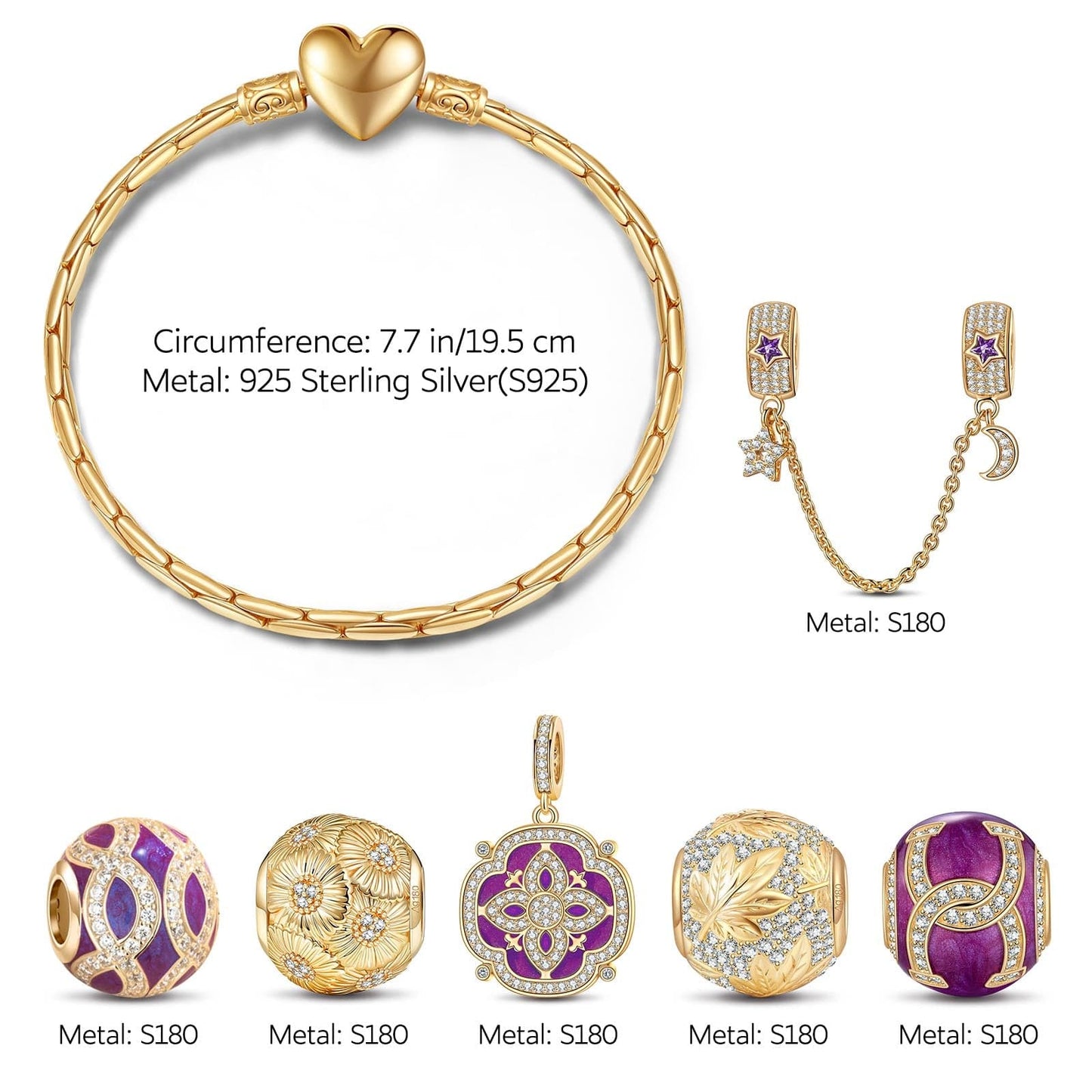 Sterling Silver Impressions Of Versailles Charms Bracelet Set With Enamel In 14K Gold Plated (Includes bracelet and all charms shown)