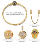 Sterling Silver Star Of David Charms Bracelet Set With Enamel In 14K Gold Plated (Includes bracelet and all charms shown)