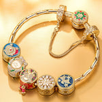 Sterling Silver Colorful Christmas Charms Bracelet Set With Enamel In 14K Gold Plated (Includes bracelet and all charms shown)