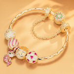 Sterling Silver Colourful Christmas Charms Bracelet Set In 14K Gold Plated (Includes bracelet and all charms shown)
