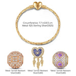 Sterling Silver Romantic Love Charms Bracelet Set With Enamel In 14K Gold Plated (Includes bracelet and all charms shown)