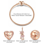 Romantic Love Tarnish-resistant Silver Charms Bracelet Set In Rose Gold Plated (Includes bracelet and all charms shown)