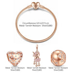 Romantic Love Tarnish-resistant Silver Charms Bracelet Set In Rose Gold Plated (Includes bracelet and all charms shown)