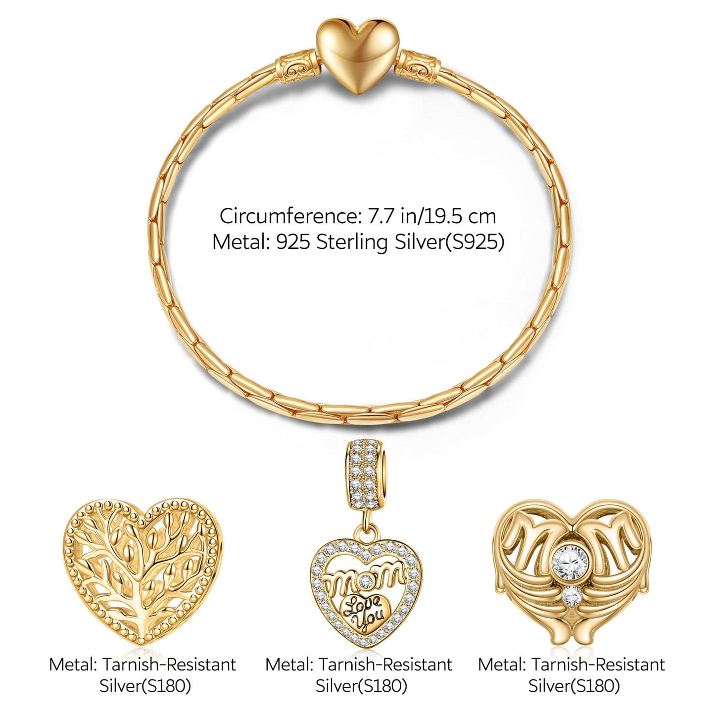 Love My Family Tarnish-resistant Silver Charms Bracelet Set In 14K Gold Plated (Includes bracelet and all charms shown)