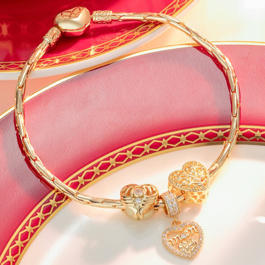 gona- Love My Family Tarnish-resistant Silver Charms Bracelet Set In 14K Gold Plated (Includes bracelet and all charms shown)