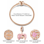 Lucky Love Tarnish-resistant Silver Charms Bracelet Set With Enamel In Rose Gold Plated (Includes bracelet and all charms shown)
