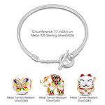 Sterling Silver Animals Party Charms Bracelet Set With Enamel In White Gold Plated (Includes bracelet and all charms shown)