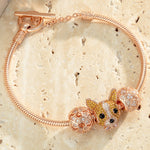 Lucky Corgi Tarnish-resistant Silver Charms Bracelet Set With Enamel In Rose Gold Plated (Includes bracelet and all charms shown)