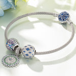 Sterling Silver Infinite Spring Charms Bracelet Set With Enamel In White Gold Plated (Includes bracelet and all charms shown)