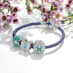Sterling Silver Secret Garden Charms Bracelet Set With Enamel In White Gold Plated (Includes bracelet and all charms shown)