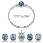 Sterling Silver Emerald Butterfly Dance Charms Bracelet Set With Enamel In White Gold Plated (Includes bracelet and all charms shown)