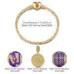 Sterling Silver Purple Story Charms Bracelet Set With Enamel In 14K Gold Plated (Includes bracelet and all charms shown)