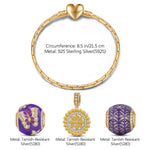 Sterling Silver Purple Story Charms Bracelet Set With Enamel In 14K Gold Plated (Includes bracelet and all charms shown)