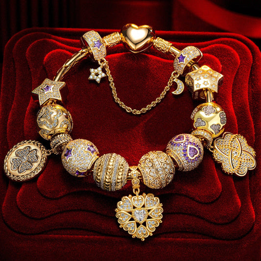 gona- Sterling Silver My Love My Shine Charms Bracelet Set In 14K Gold Plated (Includes bracelet and all charms shown)