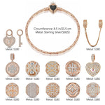 Sterling Silver My Heart, My Love Bamboo Chain Charms Bracelet Set With Enamel In Rose Gold Plated (Includes bracelet and all charms shown)