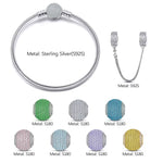 Sterling Silver Colorful Life Charms Bracelet Set In White Gold Plated (Includes bracelet and all charms shown)