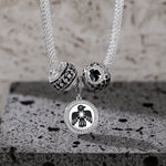 Sterling Silver Thunderbird and Iris Flower XL Size Charms Necklace Set With Enamel In White Gold Plated For Men