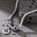Sterling Silver Thunderbird and Iris Flower XL Size Charms Necklace Set With Enamel In White Gold Plated For Men