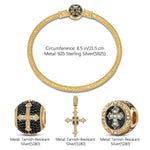 Sterling Silver XL Size Imperial Faith Charms Bracelet Set With Enamel In 14K Gold Plated For Men (Includes bracelet and all charms shown)