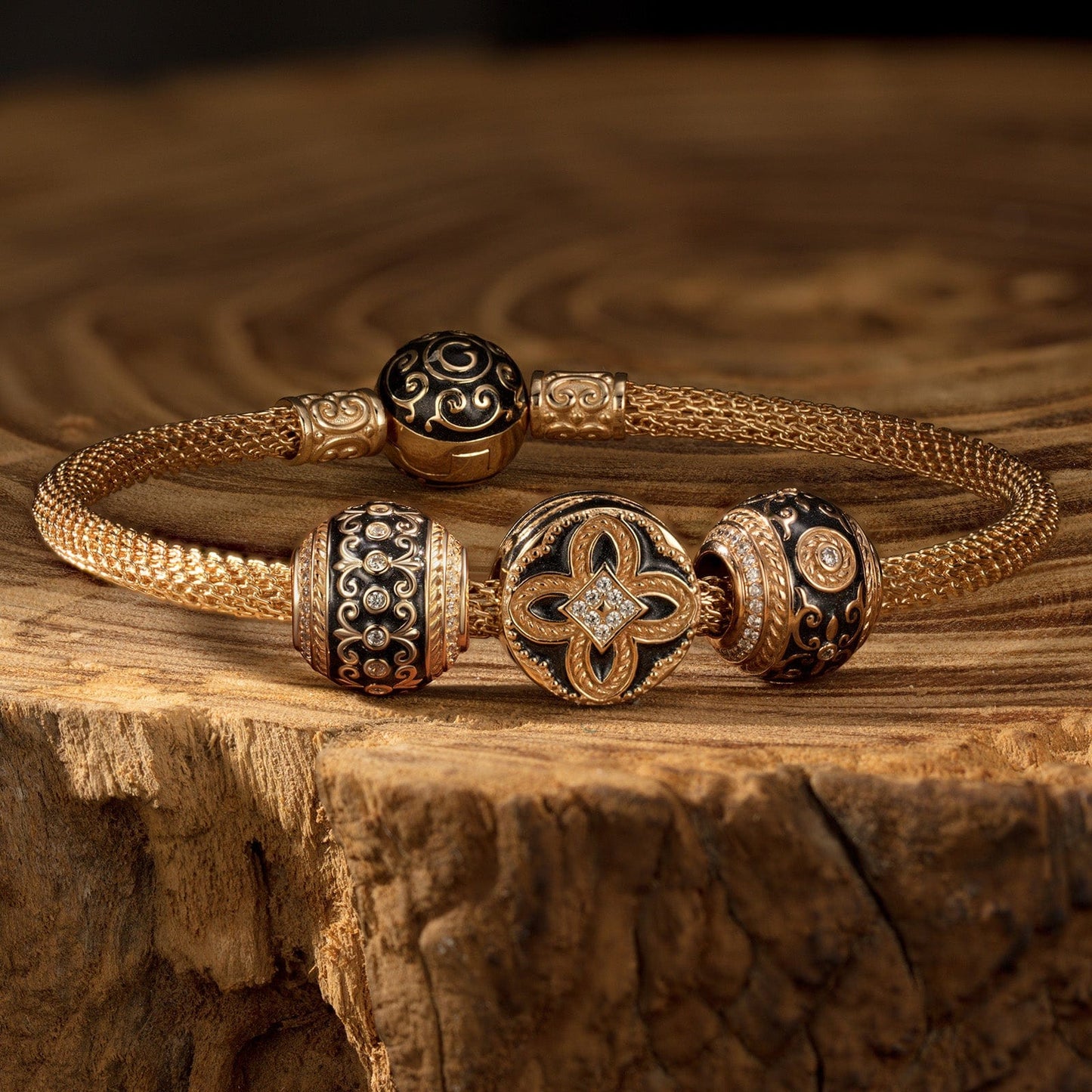 Sterling Silver XL Size Divine Glory Charms Bracelet Set With Enamel In 14K Gold Plated For Men (Includes bracelet and all charms shown)