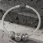 Sterling Silver XL Size TARS Charms Bracelet Set With Enamel In White Gold Plated For Men (Includes bracelet and all charms shown)