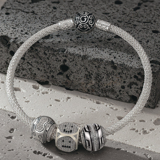 gona- Sterling Silver XL Size TARS Charms Bracelet Set With Enamel In White Gold Plated For Men (Includes bracelet and all charms shown)
