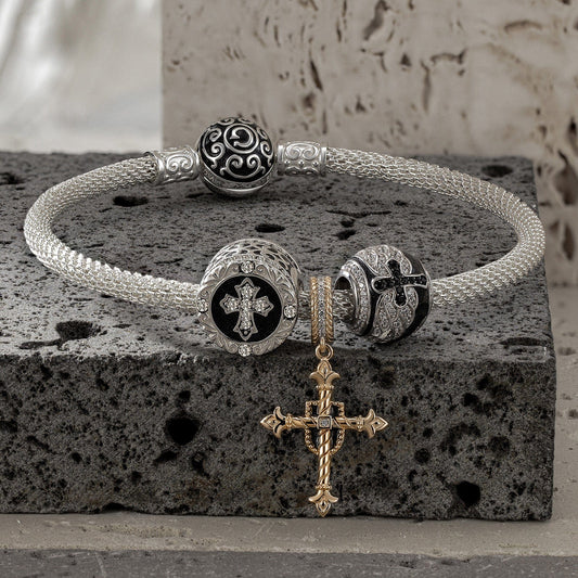 gona- Sterling Silver XL Size The Eyes of God Charms Bracelet Set With Enamel In White Gold Plated For Men (Includes bracelet and all charms shown)