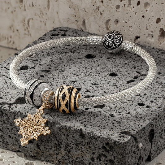 gona- Sterling Silver XL Size Light of Glory Charms Bracelet Set With Enamel In White Gold Plated For Men (Includes bracelet and all charms shown)