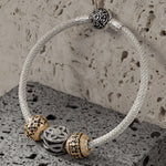 Sterling Silver XL Size Prosperity Charms Bracelet Set With Enamel In White Gold Plated For Men (Includes bracelet and all charms shown)
